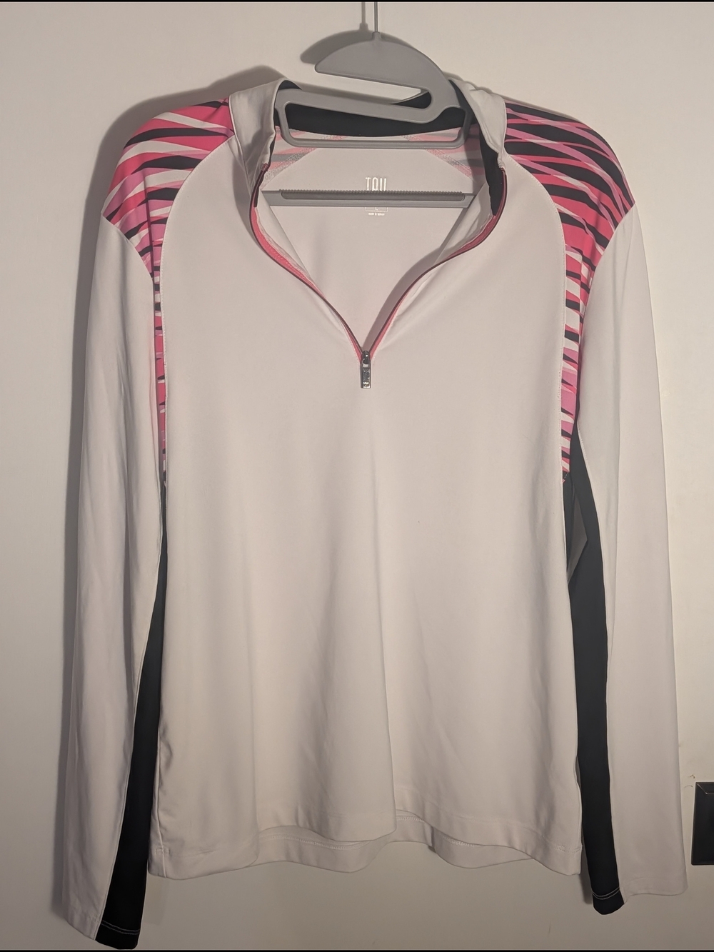 Tail White Long-Sleeve Half-Zip Top with Pink Accent Panels